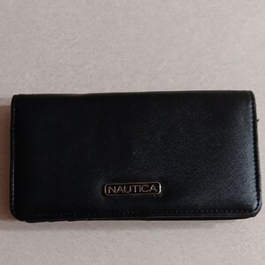 Nautica Black Textured Continental Wallet with Logo Plaque